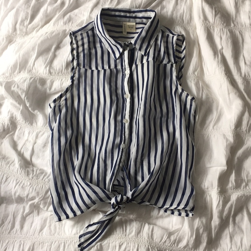 Striped Sleeveless Button Up
